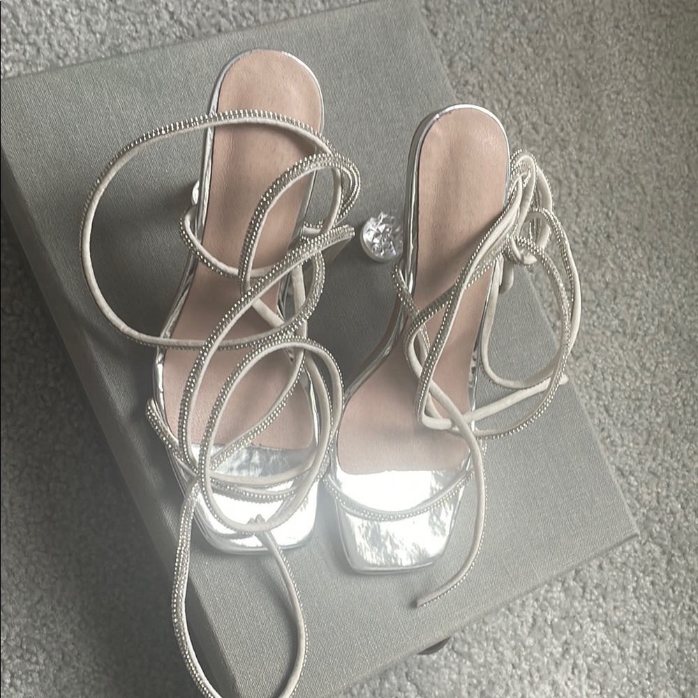 Glamorous Silver Stiletto Heels With Strappy Desi… - image 3